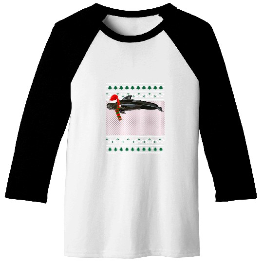 Funny xmass Santa Hat Short Finned Pilot Whale Ugly Christmas Baseball Tees