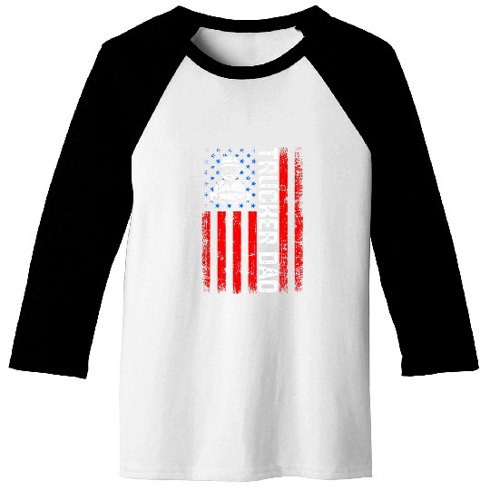 American Flag Trucker Dad 4th Of July Cool Baseball Tees