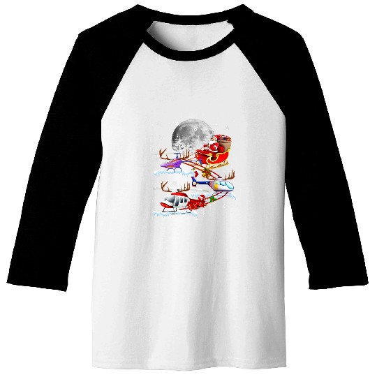 Santa Claus Riding Helicopter Sleigh Christmas Pilot Gifts Baseball Tees