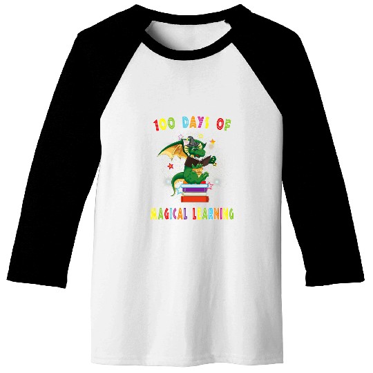 100 Days of School Magical Learning Book Dragon Teacher Gift 1 Baseball Tees