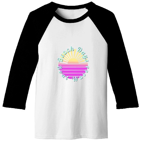 Beach Days Boat Waves Summer Vacation Pink Ocean Sunset Baseball Tees