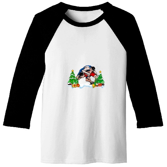 Cool Wrestling Santa Hat Christmas Tree Wrestling Lover Baseball Tees