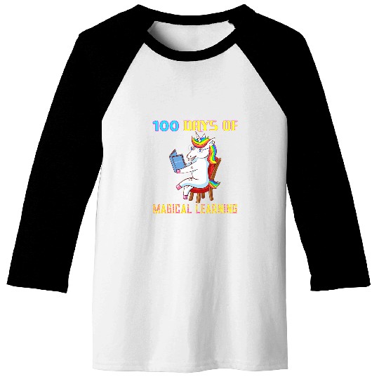 100th Day of School Unicorns Teacher with Book Gif Baseball Tees