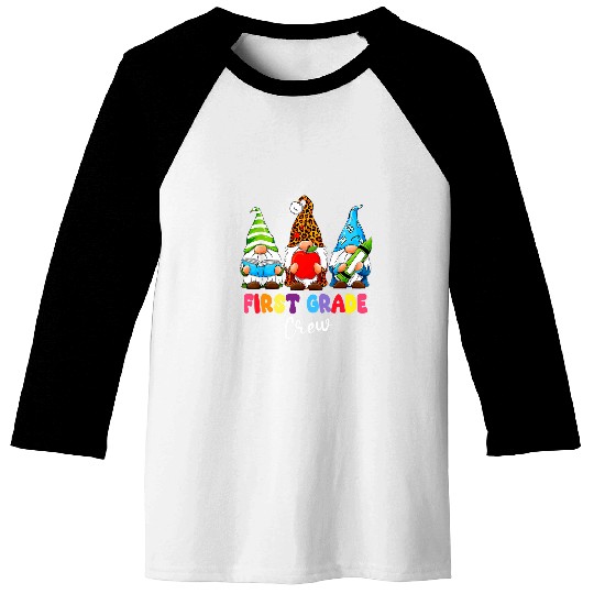 Gnomes First Grade Crew First Day Teacher Back To School Baseball Tees