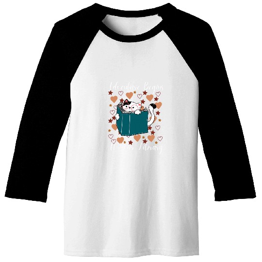 Adventure Begins at Your Library Cat Lovers Summer Camp Kids Baseball Tees