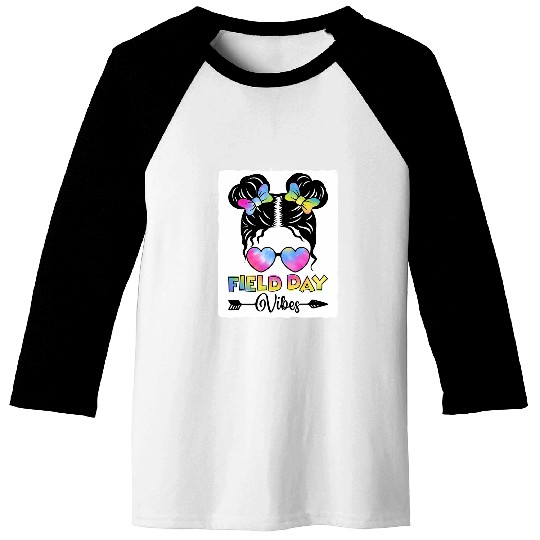 School Field Day Vibes Messy Bun Field Day 2024 Girls Kids Baseball Tees