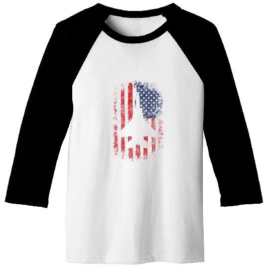 F22 Raptor Fighter Jet Silhouette USA Flag F18 Plane Baseball Tees