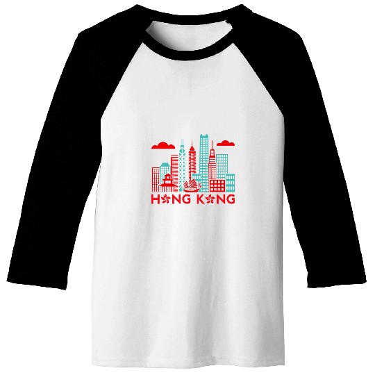 Hong Kong City Skyscraper Skyline Junk Boat Travel Souvenir Baseball Tees