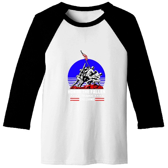 Honor The Fallen Thank The Living Military Memorial Day Flag Baseball Tees