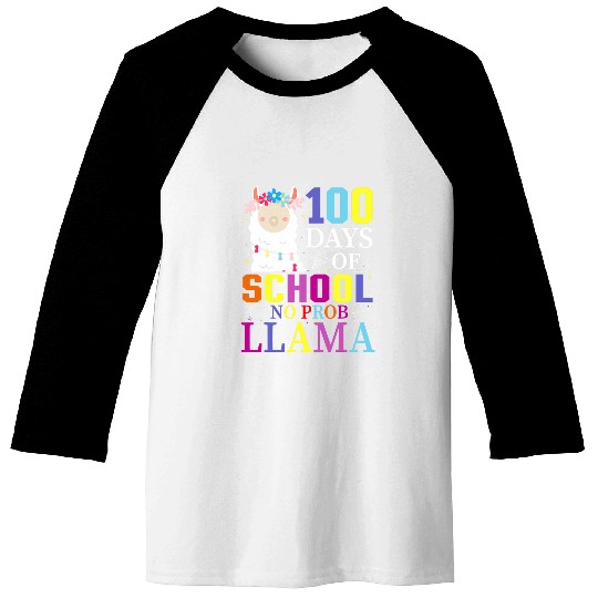 No Probllama 100 days Lady Teacher and Student Novelty Baseball Tees