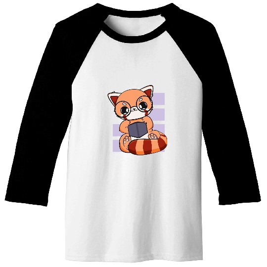 Chibi Red Panda Read Book Lover Anime Otaku Baseball Tees