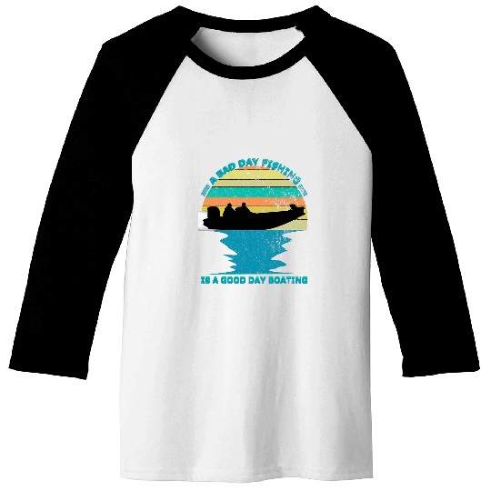 Fishing Large Mouth Bass Sport Fisherman and Boat Fun Baseball Tees
