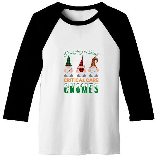 Hanging With My Critical Care nurses Gnomes RN Christmas Baseball Tees