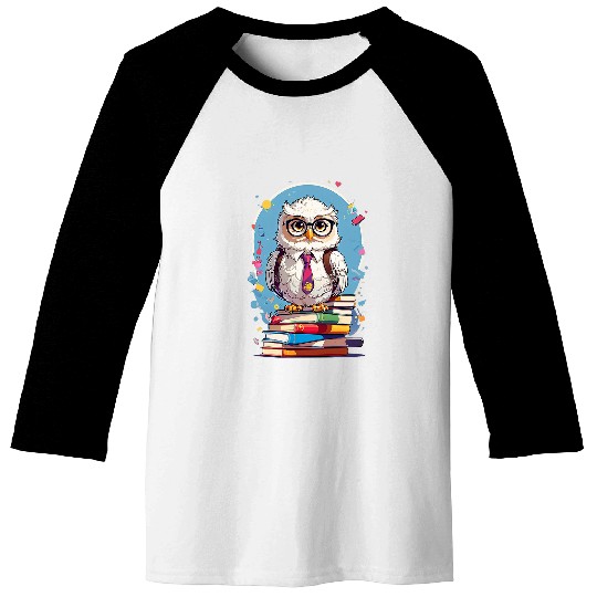 Owl Teacher standing on books 2 Baseball Tees