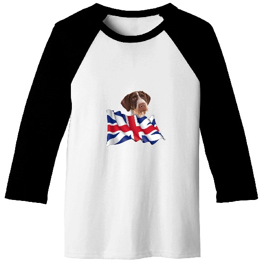 Union Jack Flag Dog Pointers German Wirehaired Baseball Tees