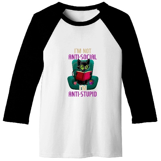 antis Stupid Cat Books Bookworm Book Reading Baseball Tees