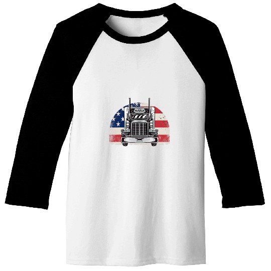 US American Flag Semi Truck Driver 18 Wheeler Trucker Retro Baseball Tees