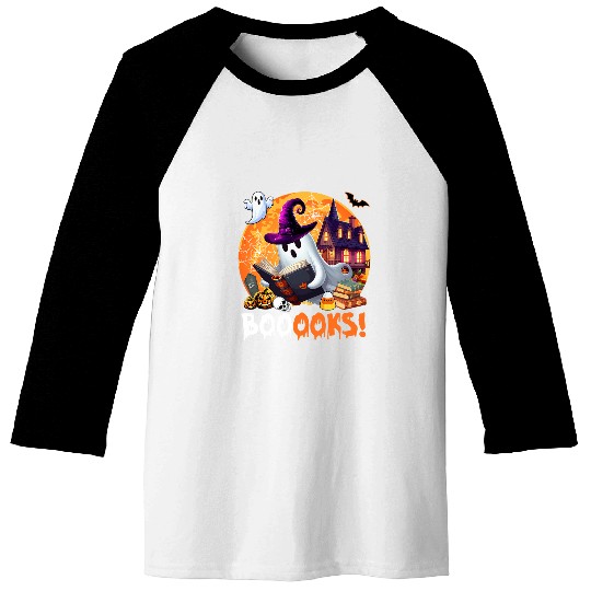 Booooks Halloween ghosts Boo Reading Books Bookworm Librarian Baseball Tees