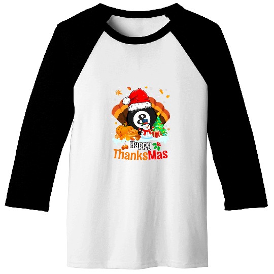 Billiard Thanksgiving Christmas Happy Thanksmas Billiard Baseball Tees