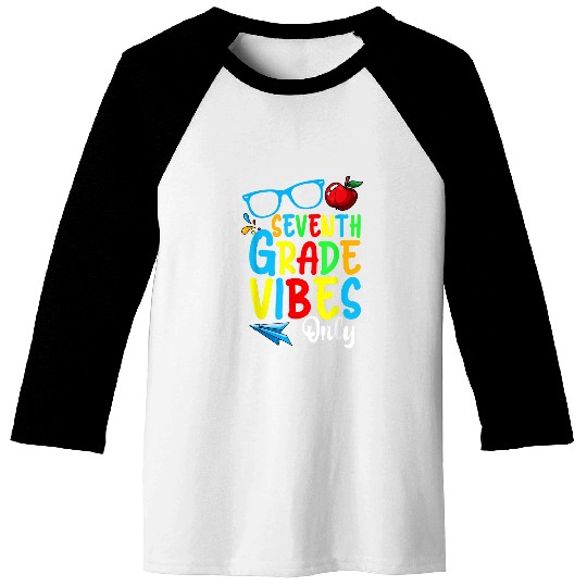Seventh 7th Grade Vibes Only Back To School Cute Kid Student Baseball Tees