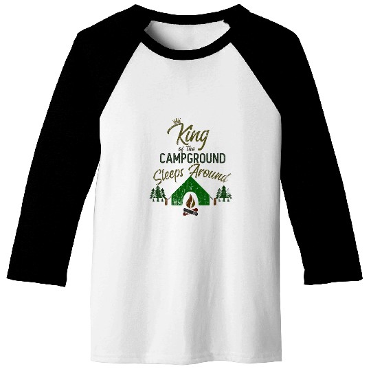 Funny CAMPGROUND KING Camper Club Camping RV Pilot Camp Baseball Tees