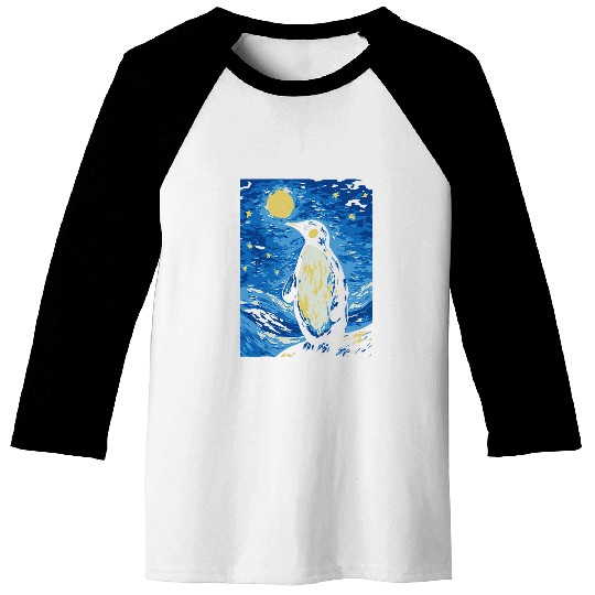Starry Night and Penguin vehicle van gogh Art Animal Cute Baseball Tees