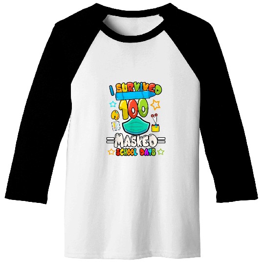 I Survived 100 Masked School kindergarten Days Teacher Baseball Tees