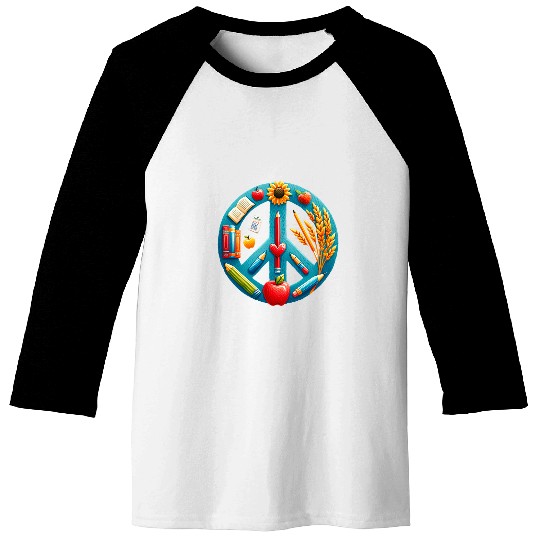 Vibrant Peace Teacher Symbol Sunflower Wheats Floral Blossom 1 Baseball Tees