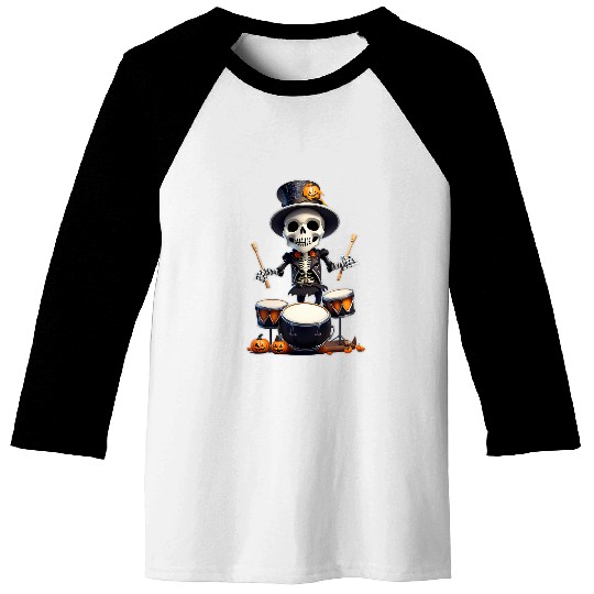 Skeletons Playing Drums Halloween Music Teacher Musician Baseball Tees