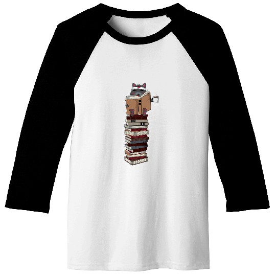 Funny Anime Cute Reading Cat Coffee Lover Books Lover Tea Baseball Tees