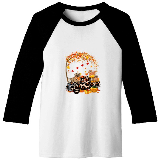 pekingese riding leopard truck pumpkin thanksgiving Baseball Tees