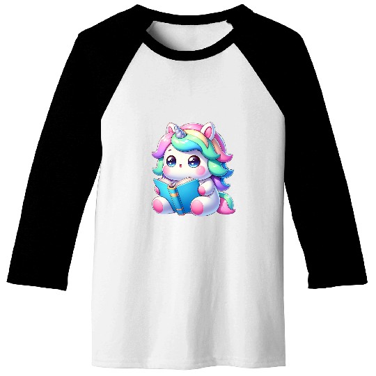 Funny Anime Kawaii Rainbow Unicorns Reading Books Coffee 8 Baseball Tees