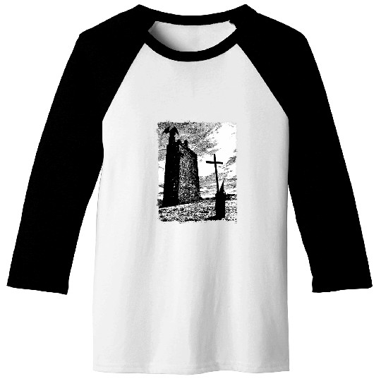 Priest and the Devil Gothic Art Grungy Aesthetic Dark Horror Baseball Tees