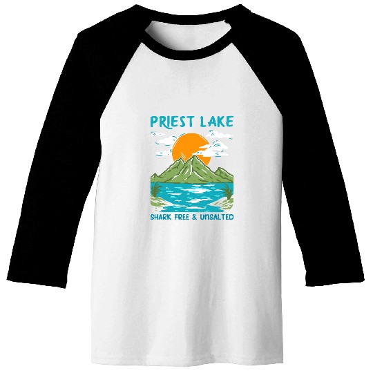Priest Lake Shark and Unsalted Funny Nature Lover Humor Baseball Tees