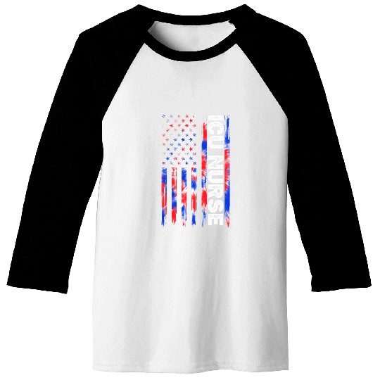 ICU nurses Tie Dye American Flag 4th Of July USA ICU Nursing Baseball Tees