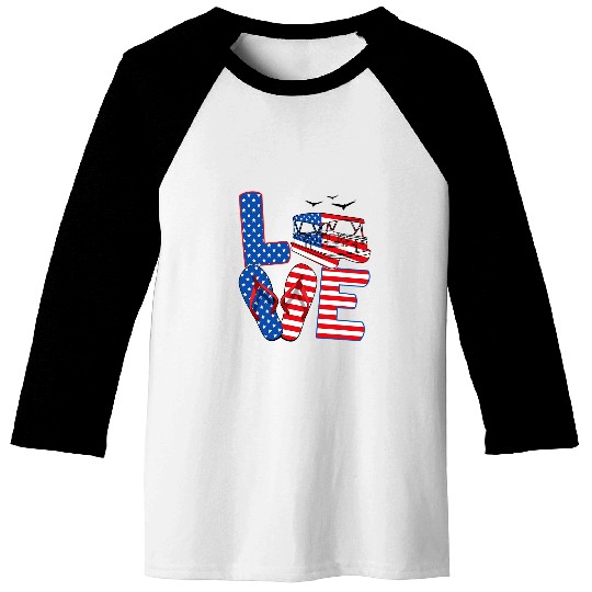 love pontoon with flip flops american flag 4th of july Baseball Tees
