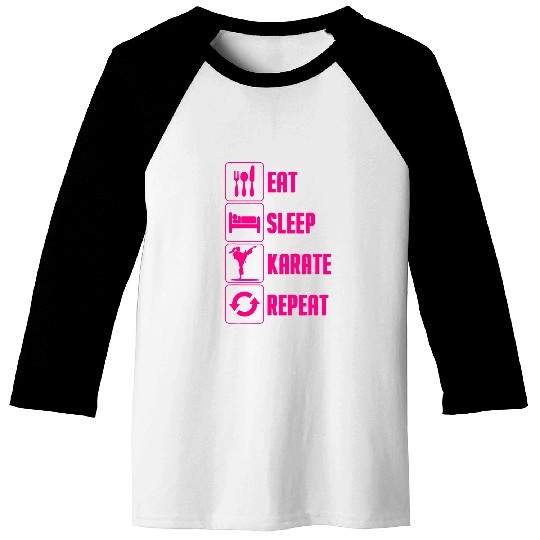 Funny Karate Design For Men Women Eat Sleep Karate Repeat 2 Baseball Tees