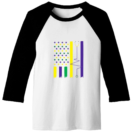 Mardi Gras US Flag Stethoscope Parade nurses Nursing Baseball Tees