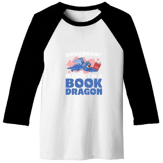 Cute Book Dragon Fantasy Animal Funny Bookworm Book Reading Baseball Tees