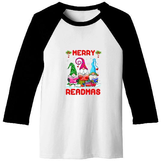 Merry Readmas Christmas Gnomes Reading Books Baseball Tees