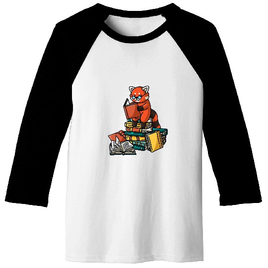 Book Lover red Panda sitting on pile of Books Book worm Baseball Tees