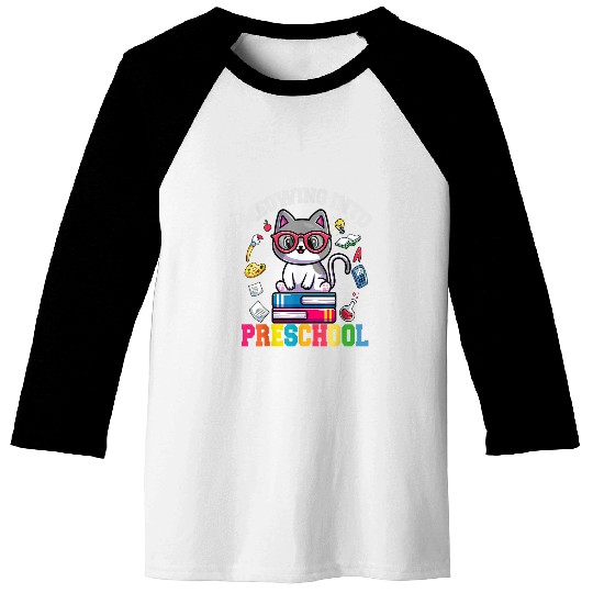 Meowing Into Preschool Funny Back O School Cat Lovers Baseball Tees
