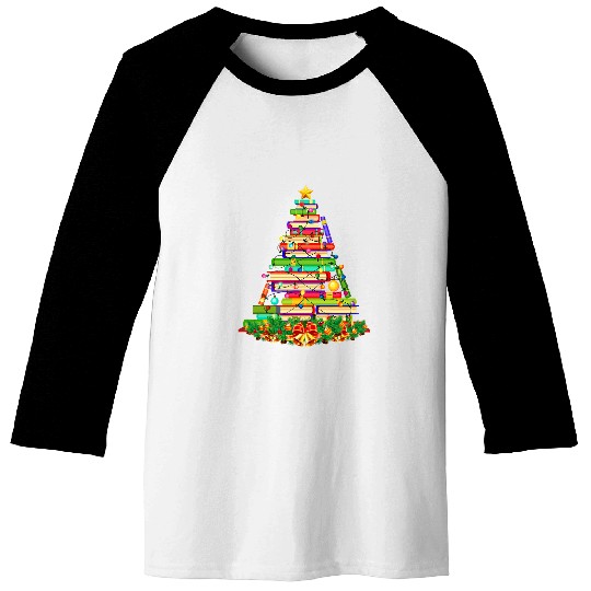 Cute christmas library tree gift librarian and book Baseball Tees