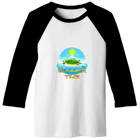 Summer Time on the beach sea ocean Boat Travel Vacation Baseball Tees