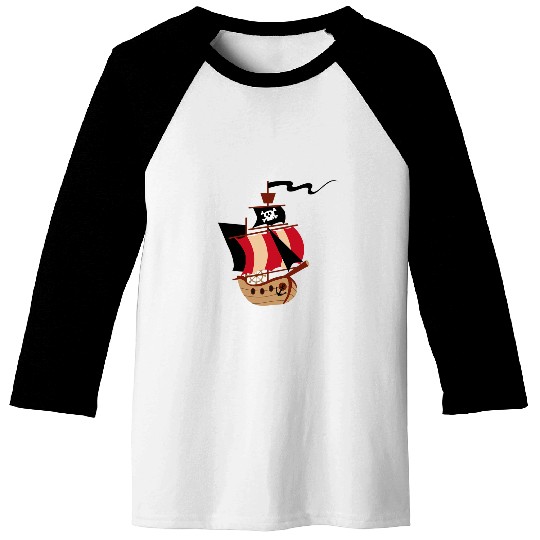 Cute Pirate Ship Cartoon Sailing Boat Skull Captain Flag Baseball Tees