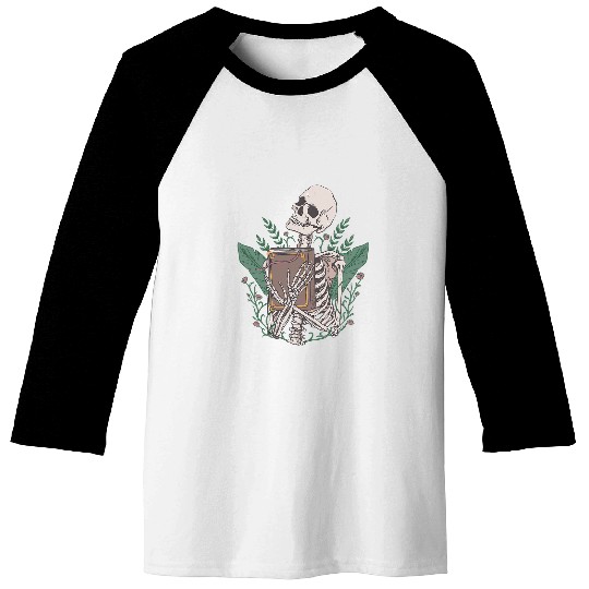 Skeletons with book and flowers book lover goth halloween Baseball Tees