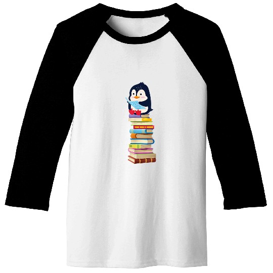 Cute Reading Penguin Mens Womens Tops Book Lovers Baseball Tees