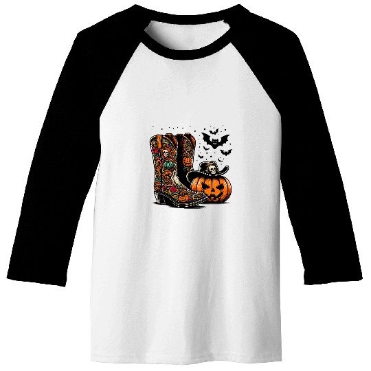 Coquette Western Halloween Cowboy ghostss Spooky Season Baseball Tees