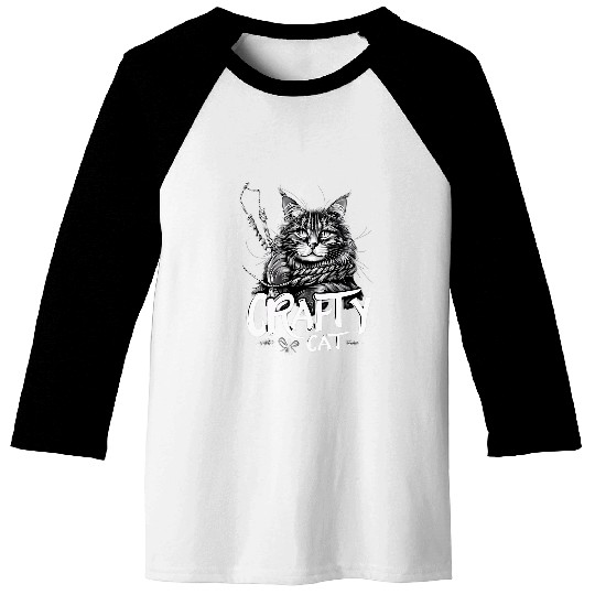 Crafty Cat Graphic Maine Coon with Rope Design Baseball Tees