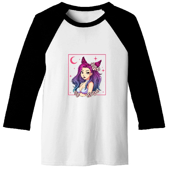 Japanese Japan Goth Anime Girl Kaiju Gothic Anime Baseball Tees